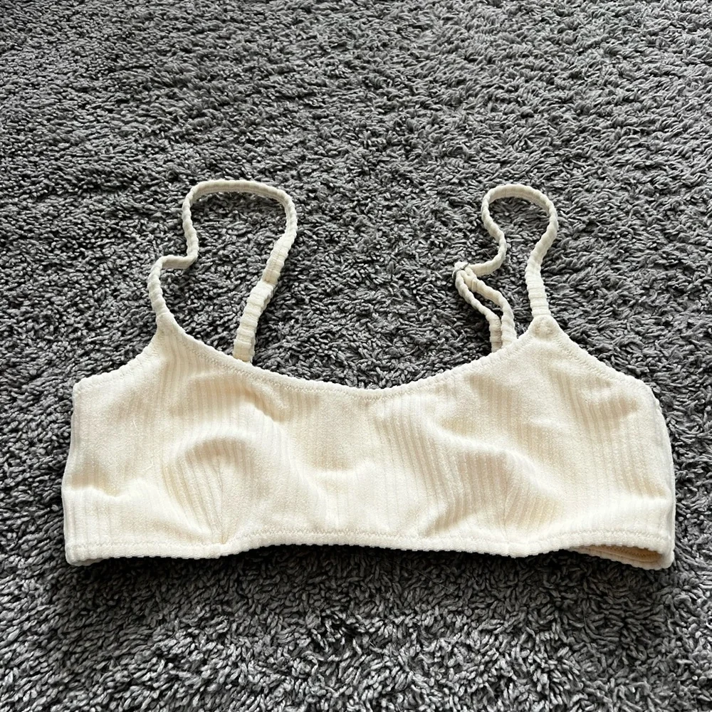 TJ SWIM Cream Ribbed Bikini Top - Picture 1 of 5